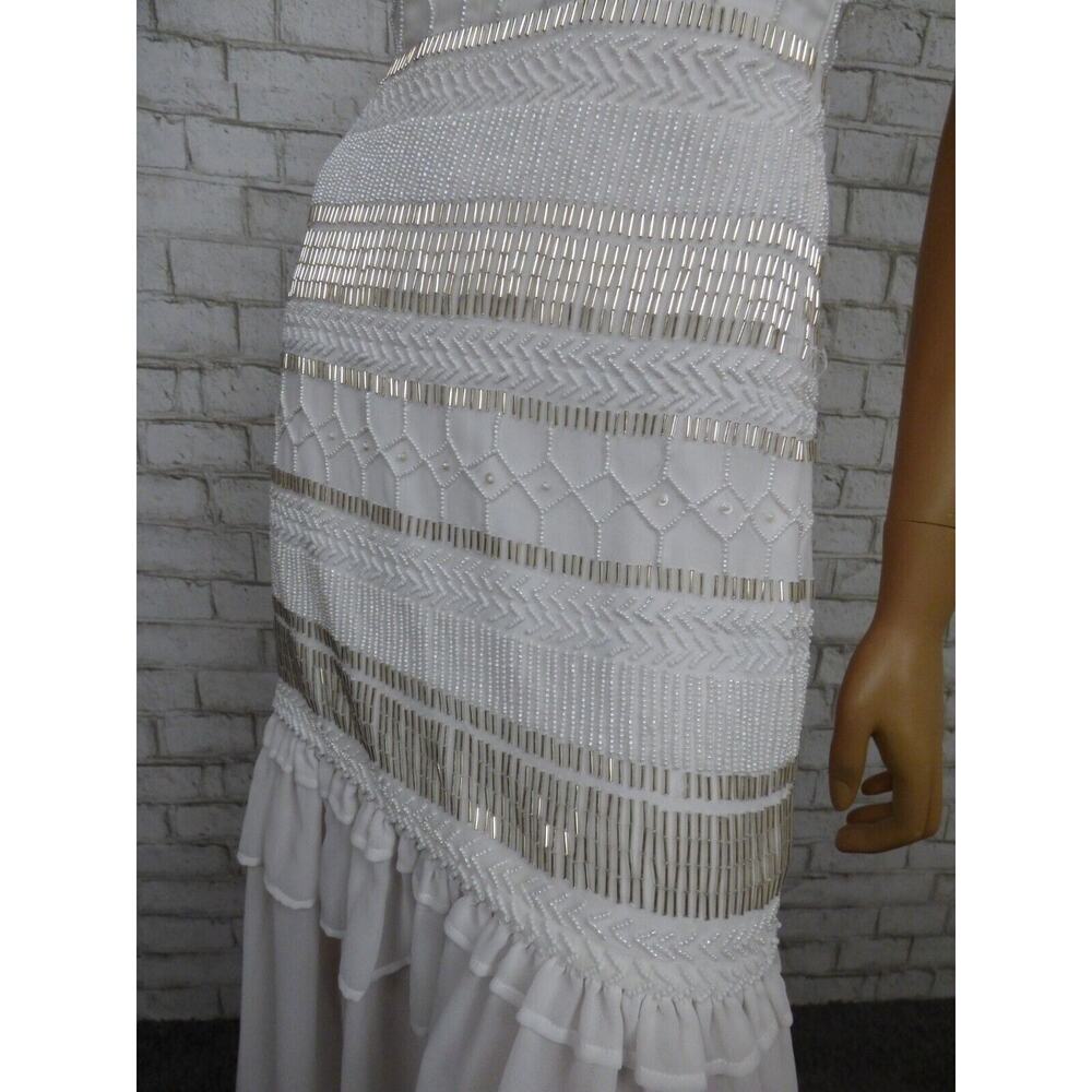 Tularosa White Beaded Chiffon Mermaid Maxi Dress 2 NEW - Picture 7 of 13
